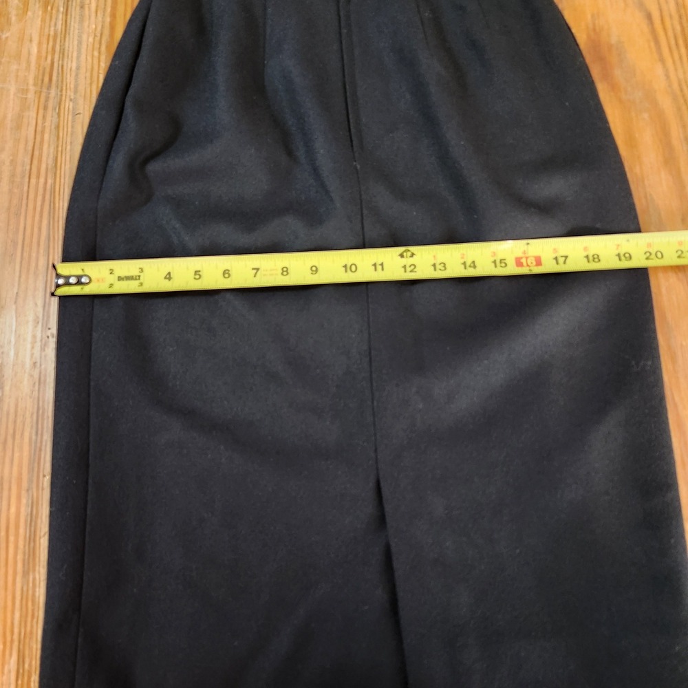 Vintage Women's Black‎ Sz 8 Sm Wool Pencil Skirt Pleated Knee Length Lined Slit - Picture 5 of 9